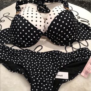 Victoria’s Secret bikini push up poke dot two toned 34DD/S or other bottoms